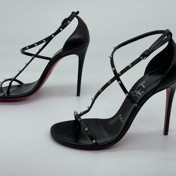 Christian Louboutin RIOJANA SPIKES 100 Strappy Studded Heels Sandals Shoes - Picture 9 of 16